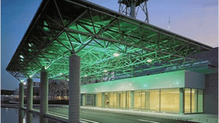 lit up building entrance