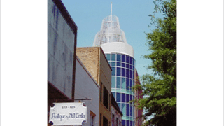 city scene with tall buildings