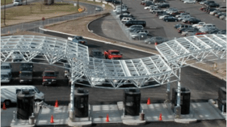 Truss walkway under construction