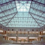 Large lobby of building with glass domes ceiling