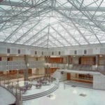Large lobby of building with glass domes ceiling