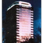 large building lit up at night