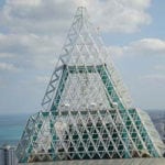trusses on top of building in pyramid shape