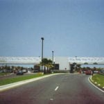 view of toll plaza from road
